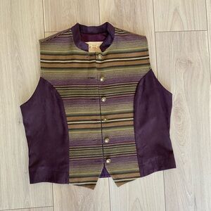 New Frontier Vest Large Women’s Sleeveless Western Suede Purple Multi Color